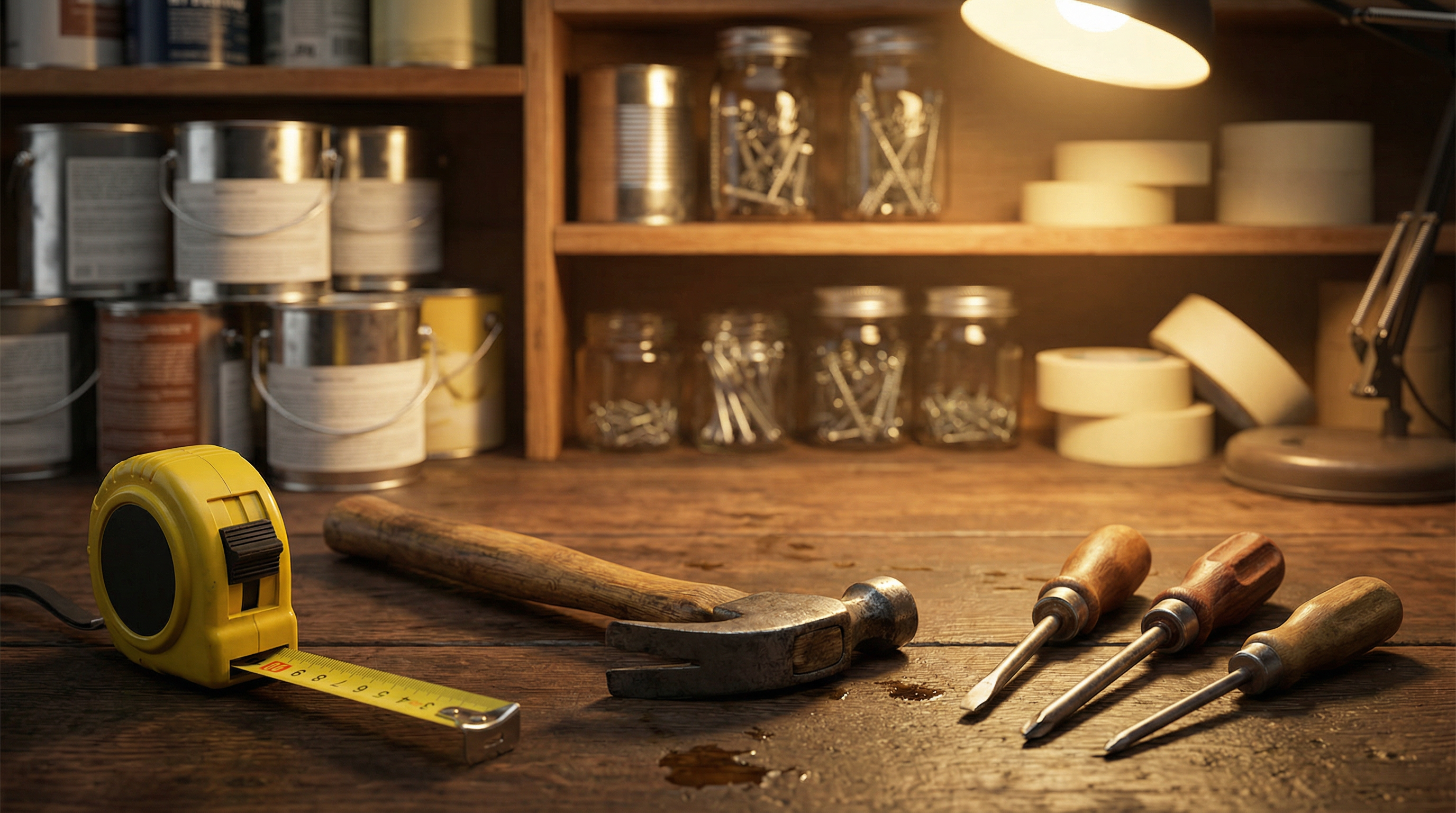 Handyman tools on workbench